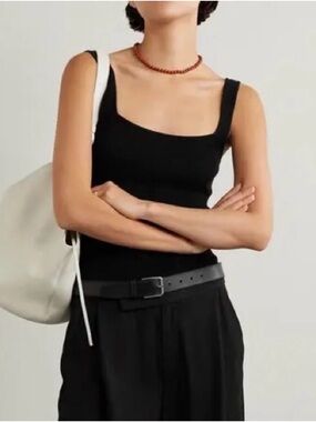 NWOT ST.AGNI Square Neck Knit Tencel Tank Top in Black size M